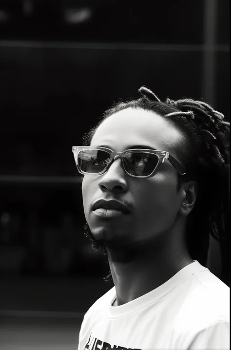 Araffe wearing a white shirt and glasses standing on a tennis court, taken in the early 2020s, Carlos Gustavo, taken in the late 2010s, retrato de perfil, Rodney Mateus, imagem retrato, Retrato no meio da foto, Chuva iluminada, tiradas no final dos anos 20...