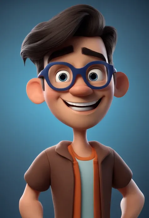 Cartoon character of a man with black glasses and a blue shirt, animation character, Caractere estilizado, animation style rendering, 3D estilizado, Arnold Maya render, 3 d render stylized, toon render keyshot, Personagem 3D, Personagem 3D, 3d rendering st...