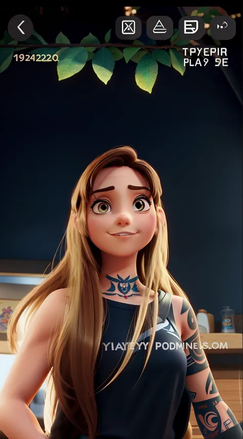 A brunette woman with tattoo on her right arm Disney Pixar style, alta qualidade, melhor qualidade