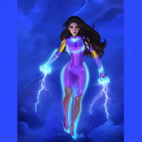 A closeup of a woman in a lightning red outfit, she is attracting lightnings, Retrato completo de Electromancer, goddess of lightning, electric woman, maya ali as a lightning mage, splashes of lightning behind her, brilhando no poder, japanese lightning go...