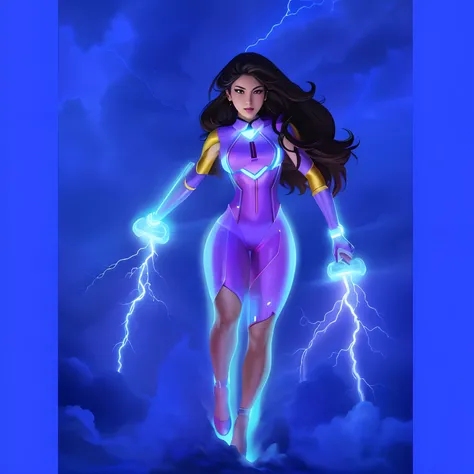 A closeup of a woman in a lightning red outfit, she is attracting lightnings, Retrato completo de uma mulher japonesa  Electromancer, goddess of lightning, electric woman, splashes of lightning behind her, brilhando no poder, japanese lightning goddess, Po...