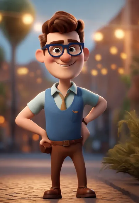 Cartoon character of a man with black glasses and a blue shirt, animation character, Caractere estilizado, animation style rendering, 3D estilizado, Arnold Maya render, 3 d render stylized, toon render keyshot, Personagem 3D, Personagem 3D, 3d rendering st...