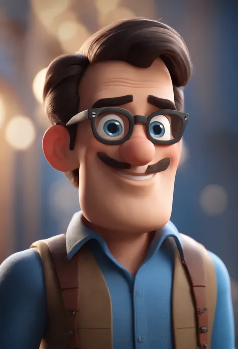 Cartoon character of a man wearing black glasses and a blue shirt, um personagem animado, Caractere estilizado, animation style rendering, 3D estilizado, Arnold Maya render, 3 d render stylized, toon render keyshot, Personagem 3D, Personagem 3D, 3d renderi...