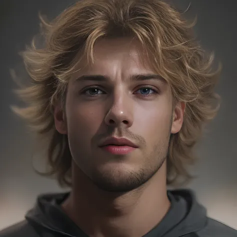 dark blonde man portrait, 3d, render, realistic illumination, high details, high quality, metahuman, great reflections, messy hair, hyperdetailed, 4k