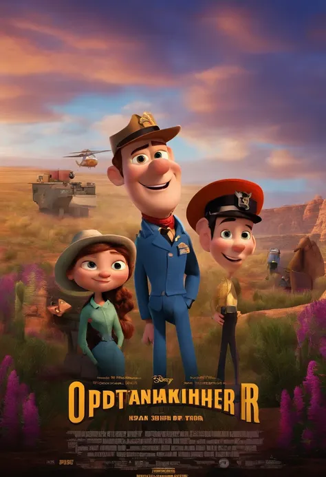 movie Oppenheimer 2023 style movies Pixar, with name "Oppenheimer", poster, with credits