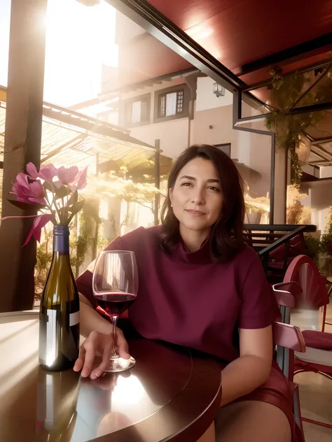 Woman sitting at a table with a glass of wine in front of her, imagem de perfil, Directed by: Matteo Pérez, Wine, Directed by: French Victoria, Directed by: Nandor Soldier, Directed by: Meredith Dillman, by Gina Pellón, enjoying a glass of wine, Directed b...