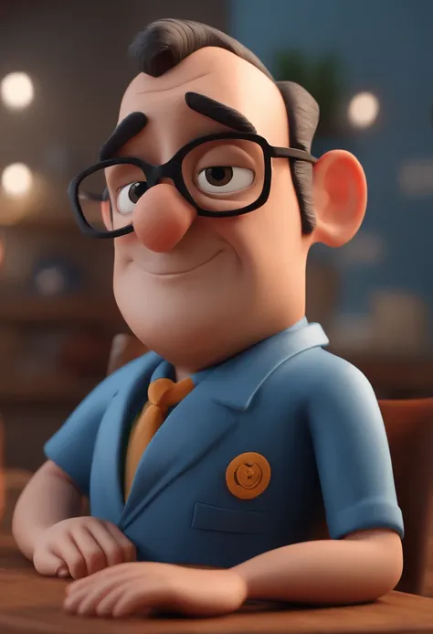 Cartoon character of a man with black glasses and a blue shirt, animation character, Caractere estilizado, animation style rendering, 3D estilizado, Arnold Maya render, 3 d render stylized, toon render keyshot, Personagem 3D, Personagem 3D, 3d rendering st...