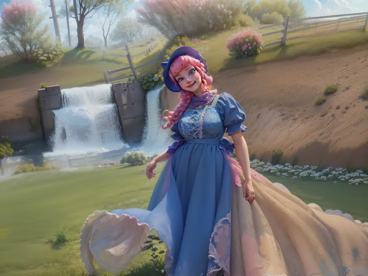 (BoPeepWaifu:1), smile, cute, cute pose, looking at viewer, thick thighs, :D, (pink dress, long skirt, polka dot, headwear:1.2), from above,
(realistic:1.2), (realism), (masterpiece:1.2), (best quality), (ultra detailed), (8k, 4k, intricate),(full-body-sho...