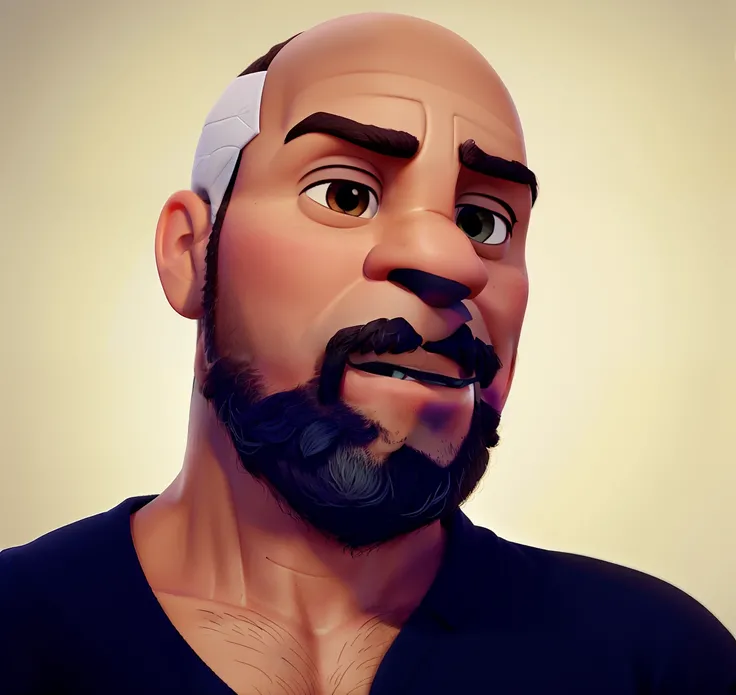 Um homem negro careca com barba estilo pixar encostado numa parede branca alta qualidade melhor qualidade