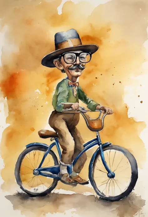 Dali boy from Salvadore riding a bicycle wearing hat and glasses