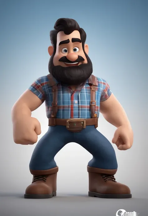 Cartoon character of a man with black beard and hair and a blue plaid shirt animation character, Caractere estilizado, animation style rendering, 3D estilizado, Arnold Maya render, 3 d render stylized, toon render keyshot, Personagem 3D, Personagem 3D, 3d ...