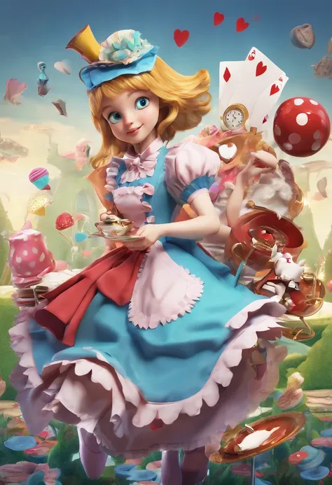 um monte de personagens de desenhos animados com um sinal, the theme of alice in wonderland, alice in wonderland style, alice in wonderland theme, like alice in wonderland, portrait of alice in wonderland, Alice, Alice in Wonderland, Alice participa da Mad...