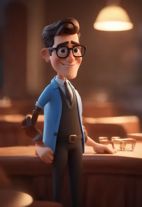 Cartoon character of a man with black glasses and a blue shirt, animation character, Caractere estilizado, animation style rendering, 3D estilizado, Arnold Maya render, 3 d render stylized, toon render keyshot, Personagem 3D, Personagem 3D, 3d rendering st...