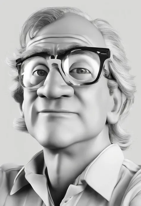 ((best quality)), ((master part)), ((desenhos animados realistas)), ((Personagem perfeito)) - Um retrato frontal meticulosamente detalhado e realista de um homem com cabelo raspado, glasses and a shirt with beautiful textures. O homem olha diretamente para...