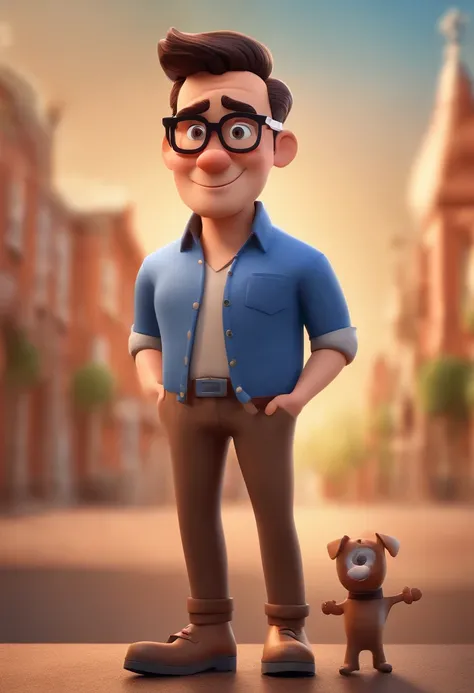 Cartoon character of a man wearing black glasses and a blue shirt, um personagem animado, Caractere estilizado, animation style rendering, 3D estilizado, Arnold Maya render, 3 d render stylized, toon render keyshot, Personagem 3D, Personagem 3D, 3d renderi...