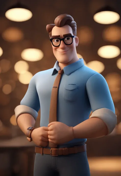 Cartoon character of a man wearing black glasses and a blue shirt, um personagem animado, Caractere estilizado, animation style rendering, 3D estilizado, Arnold Maya render, 3 d render stylized, toon render keyshot, Personagem 3D, Personagem 3D, 3d renderi...