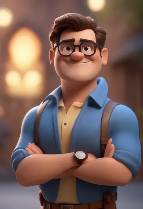 Cartoon character of a man with black glasses and a blue shirt, animation character, Caractere estilizado, animation style rendering, 3D estilizado, Arnold Maya render, 3 d render stylized, toon render keyshot, Personagem 3D, Personagem 3D, 3d rendering st...