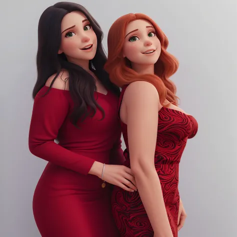 Duas mulheres em vestidos vermelhos posando para uma foto juntas, vestido justo, vestido skintight, vestido vermelho, vestido vermelho sexy, Amouranth, tudo vermelho, vestidos brancos e vermelhos, em longos vestidos vermelhos ou azuis, one is a redhead, us...