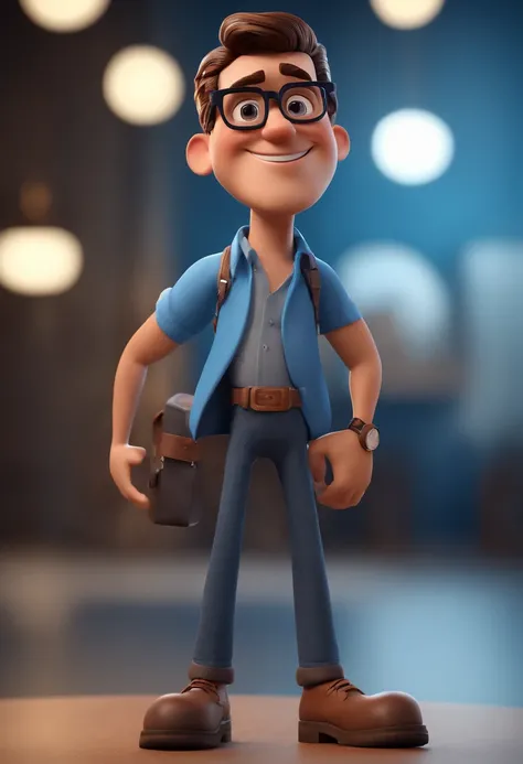 Cartoon character of a man with black glasses and a blue shirt, animation character, Caractere estilizado, animation style rendering, 3D estilizado, Arnold Maya render, 3 d render stylized, toon render keyshot, Personagem 3D, Personagem 3D, 3d rendering st...