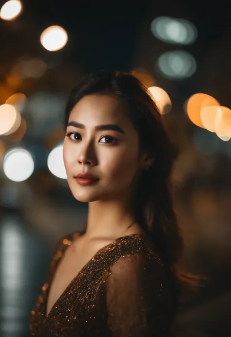 Corte de bob enrolado, mulher de cabelo platinado na camisa de colarinho laranja posando para tirar foto na cidade, 8K Artgerm Bokeh, corpo bem proporcionado, Mulher coreana bonita, lindo colar, mulher coreana jovem bonita, foto retrato suave 8 k, menina c...