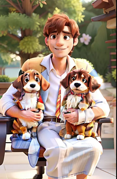 A man with his two cavalier king Charles dogs on his lap