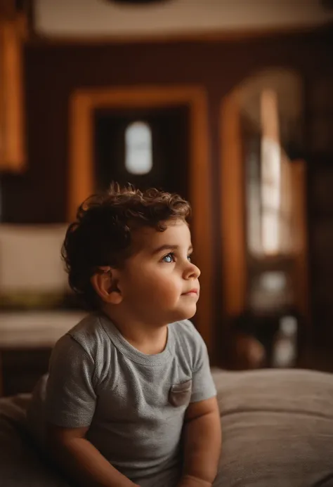 menino: Miguel, aproximadamente 5 anos de idade, cabelo curto estilo Disney, olhos castanhos e sorrisos. garota: Giovana, 2 anos, longos cabelos pretos e olhos azuis. scenecy: Miguel and Giovana are in a cozy little house in the valley, ao fundo um dia ens...