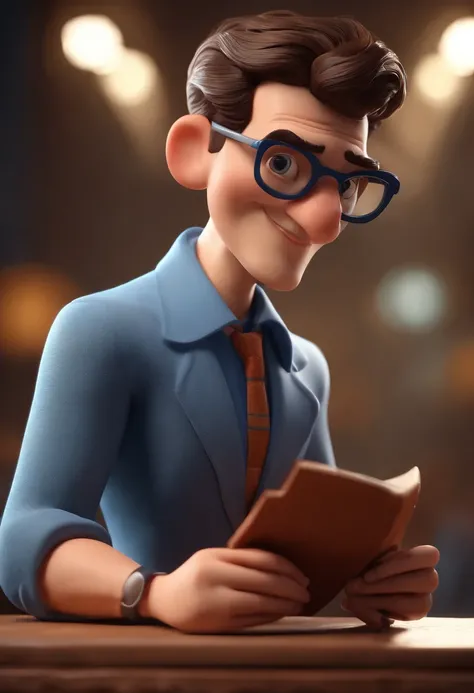 Cartoon character of a man with black glasses and a blue shirt, animation character, Caractere estilizado, animation style rendering, 3D estilizado, Arnold Maya render, 3 d render stylized, toon render keyshot, Personagem 3D, Personagem 3D, 3d rendering st...