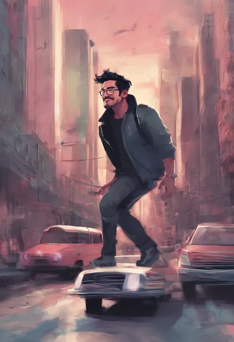 Markiplier being a giant and using a car as a skateboard through the streets if the city while knocking buildings with his ass