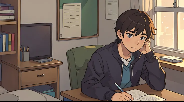 High school boy studying in room