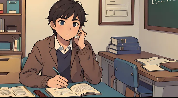 High school boy studying in room