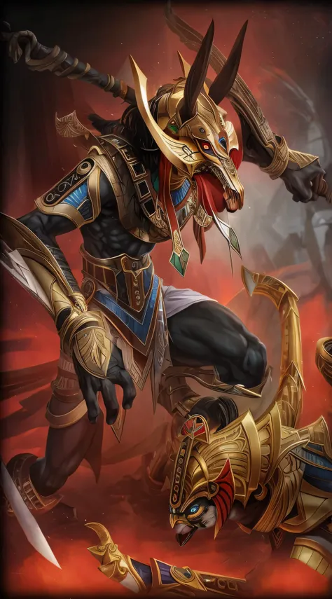 anubon, the egyptian god of war and warhammers, angry god anubis, storm egyptian god, photo of ghost of anubis, egyptian samurai, the god anubis, the egyptian god, asura from chinese myth, mystical anubis valkyrie, inspired by Huang Shen, egyptian god, sak...