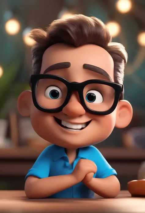 Cartoon character of a man with black glasses and a blue shirt, animation character, Caractere estilizado, animation style rendering, 3D estilizado, Arnold Maya render, 3 d render stylized, toon render keyshot, Personagem 3D, Personagem 3D, 3d rendering st...