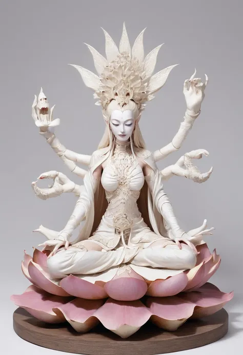 (1 Evil and terrifying bodhisattva), (ssmile, big breasts beautiful,Close your eyes, Super detailed face), (A crown made of white bone:1.2), (The female body，Dress coolly:1.2), (Sit on the white bone lotus platform，A lotus platform made up of white bones a...