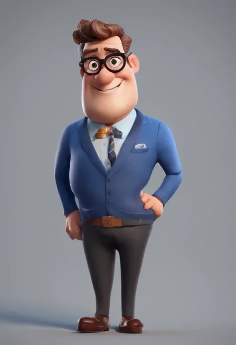 Cartoon character of a man with black glasses and a blue shirt, animation character, Caractere estilizado, animation style rendering, 3D estilizado, Arnold Maya render, 3 d render stylized, toon render keyshot, Personagem 3D, Personagem 3D, 3d rendering st...