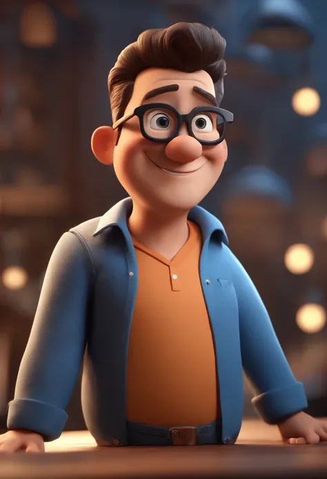 Cartoon character of a man with black glasses and a blue shirt, animation character, Caractere estilizado, animation style rendering, 3D estilizado, Arnold Maya render, 3 d render stylized, toon render keyshot, Personagem 3D, Personagem 3D, 3d rendering st...