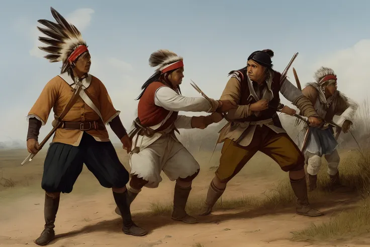 Native American fighting European colonist