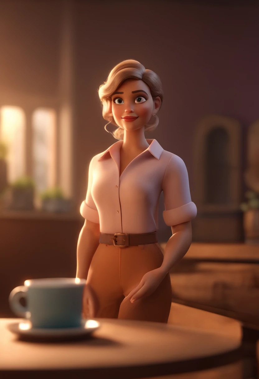 personagem dos desenhos animados de uma mulher loira, with light brown eyes and a light lilac tailored jumpsuit, animation character, Caractere estilizado, animation style rendering, 3D estilizado, 3 d render stylized, toon render keyshot, Personagem 3D, P...