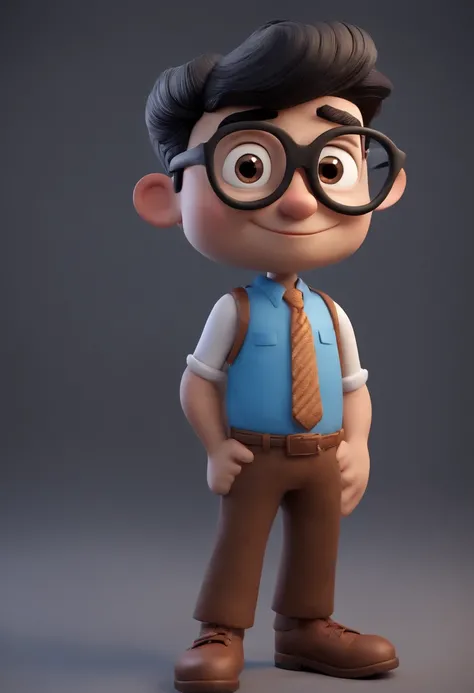 Cartoon character of a man wearing black glasses and a blue shirt, um personagem animado, Caractere estilizado, animation style rendering, 3D estilizado, Arnold Maya render, 3 d render stylized, toon render keyshot, Personagem 3D, Personagem 3D, 3d renderi...