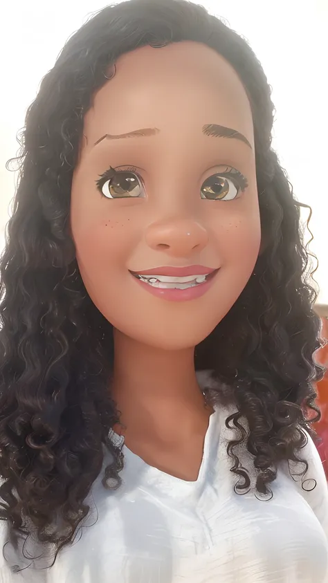 Capa de filme estilo Disney, uma menina preta com olhos castanhos, Dark skin and curly hair working painting pictures and an art studio in the background