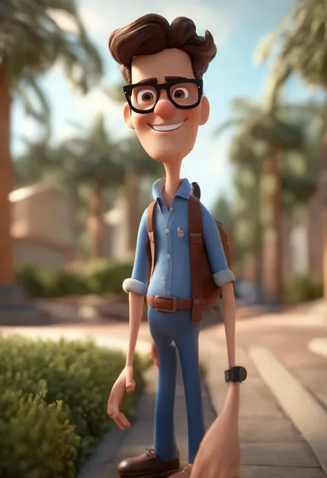 Cartoon character of a man wearing black glasses and a blue shirt, um personagem animado, Caractere estilizado, animation style rendering, 3D estilizado, Arnold Maya render, 3 d render stylized, toon render keyshot, Personagem 3D, Personagem 3D, 3d renderi...