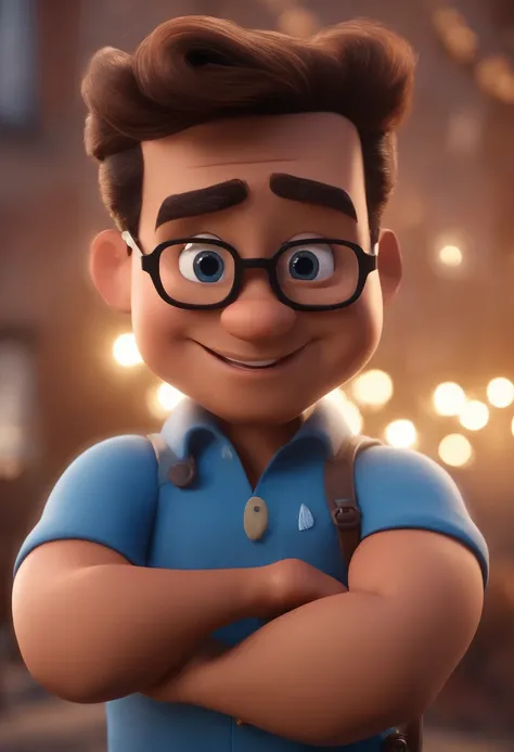 Cartoon character of a man with black glasses and a blue shirt, animation character, Caractere estilizado, animation style rendering, 3D estilizado, Arnold Maya render, 3 d render stylized, toon render keyshot, Personagem 3D, Personagem 3D, 3d rendering st...