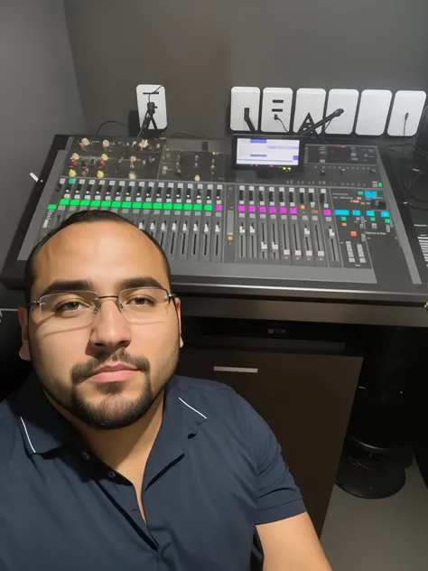 homem arafed sentado em frente a uma mesa de mixagem de som, album photo, imagem profissional, imagem do avatar, Mistura, alta qualidade 8 k, david rios ferreira, studio picture, foto de perfil profissional, 8 k post production, 8k post production, foto do...