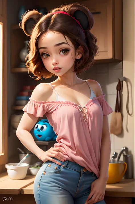 Disney Pixar 
Menina com cabelo cacheado olhos castanhos pele branca