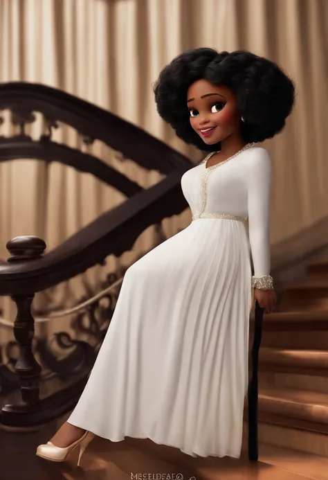 Um filme inspirado na Disney Pixar (MENINA NEGRA JOVEM COM CABELO LONGO CACHEADO PRETO) dentro A cena estar na arte distinta do estilo PIXAR, descolada e estilosa e fazendo  lacos em seu atelie de artesanato