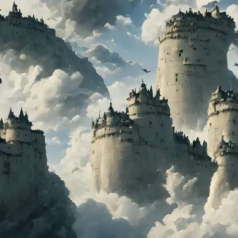 ​masterpiece、hightquality、realistic、landscape shot、life-like、A detailed、Like the photo、Deities々Castle in the Sky、Castle in the Sky、Flying Castle、Castle in the Sky、Castle of Glory、Castle above the clouds、The tree々A lush castle surrounded by