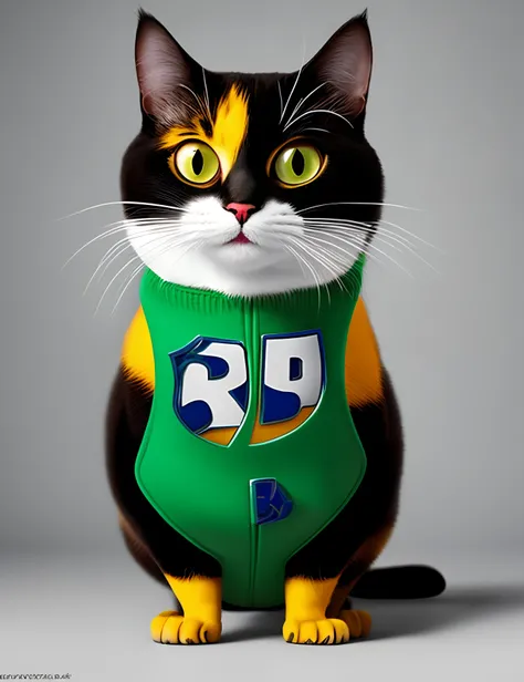 Gato frajola estilo Pixar  mais branco que preto olhos verde e nariz rosa