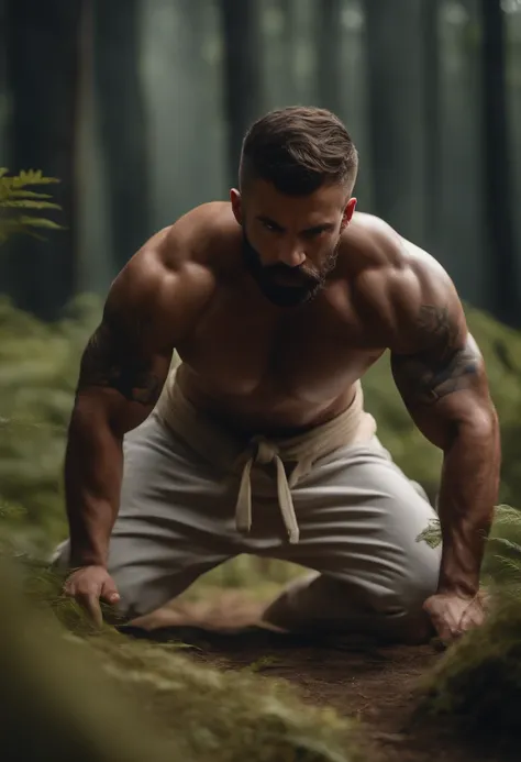 homem em frente a uma gigantesca montanha ao fundo, with arms crossed, Man in combat position, Quimono de jiu-jitsu com faixa branca, 8k, hyper realista, detalhado.