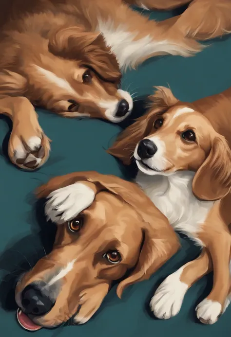 Two dogs playing，Cute illustration