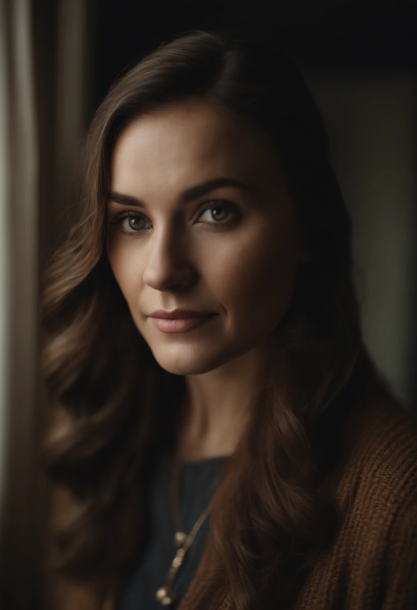 "Portrait photo split in the middle, with the left side showcasing the same woman at the age of 25 and the right side showing her at the age of 65. Both sides maintain consistent hairstyle, attire, and features, with only the age varying."