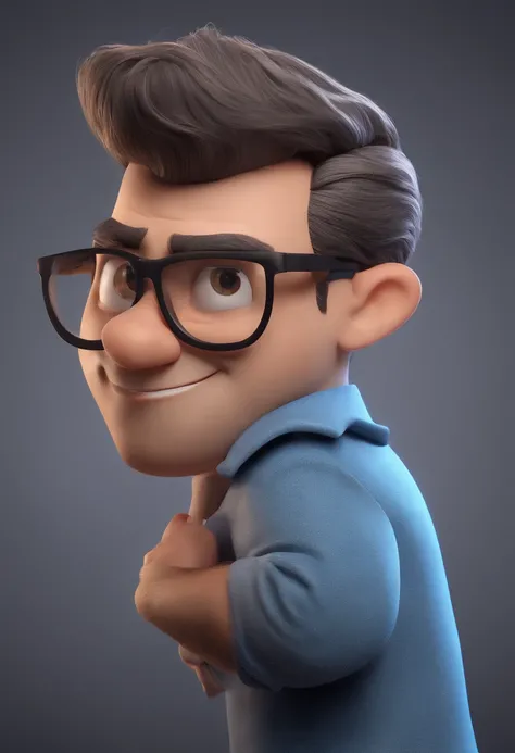 Cartoon character of a man with black glasses and a blue shirt, animation character, Caractere estilizado, animation style rendering, 3D estilizado, Arnold Maya render, 3 d render stylized, toon render keyshot, Personagem 3D, Personagem 3D, 3d rendering st...